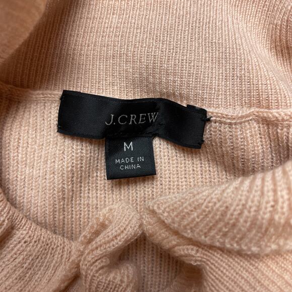 J Crew Merino Wool Blend Sweater Womens M Dusty Pink Ribbed Ruffleneck Preppy - Picture 3 of 7